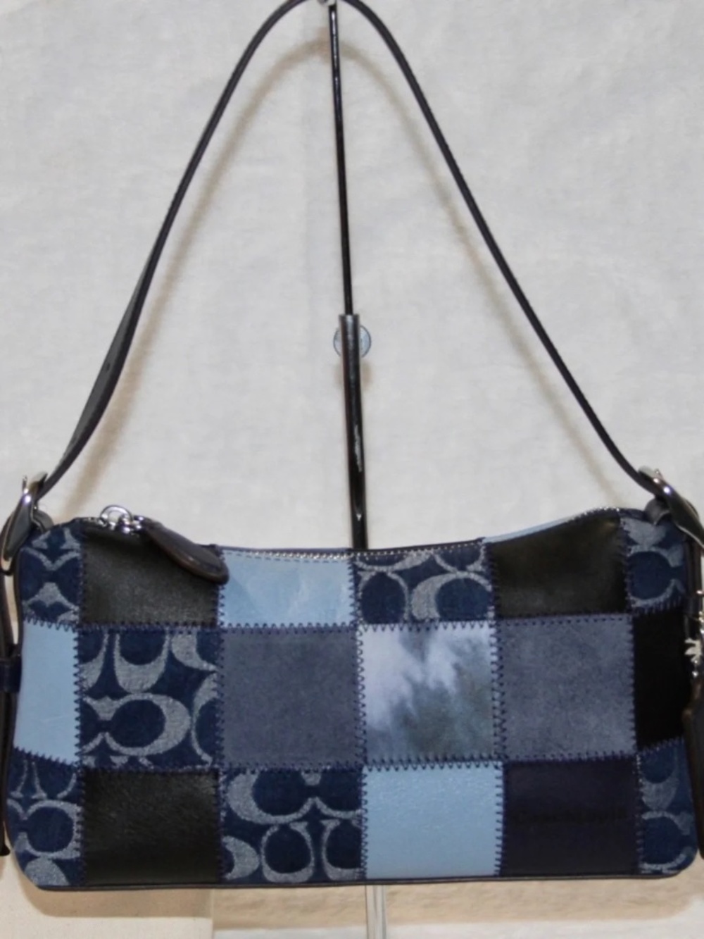 COACH Coachtopia Alter Ego Small Slouchy Shoulder Bag Patchwork Sig Leather Blue - Picture 6 of 9